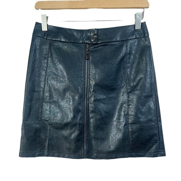 NWT Mittoshop Black Faux Leather Mini Skirt Zip Up Moto Skirt Women's Size S - Picture 1 of 6